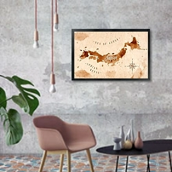 «Карта Японии» в интерьере в стиле лофт с бетонной стеной