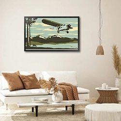 «Самолет над полями» в интерьере светлой гостиной в стиле ретро
