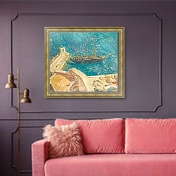 «Вид На Порт В Кальви» в интерьере гостиной с розовым диваном