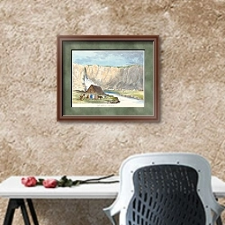 «Fossvöllum, Iceland» в интерьере кабинета с песочной стеной над столом