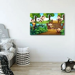 «Пять обезьянок в парке» в интерьере детской комнаты для мальчика в светлых тонах