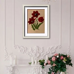 «Тюльпан Геснериана» в интерьере в стиле прованс над камином с лепниной