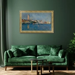 «Venice» в интерьере зеленой гостиной над диваном