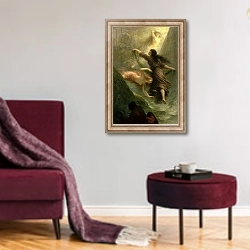 «Rheingold, first scene, 1888» в интерьере гостиной в бордовых тонах