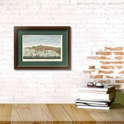 «A Perspective View of the City of Naples» в интерьере кабинета с кирпичными стенами над столом с книгами