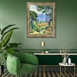 «Вид на Эстак и шато д' Иф (море в окрестностях Эстака)» в интерьере гостиной в зеленых тонах