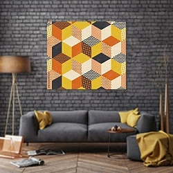 «Геометрический кубический узор » в интерьере в стиле лофт над диваном