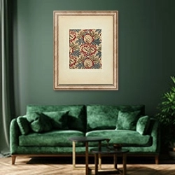 «Historical Printed Textile» в интерьере зеленой гостиной над диваном