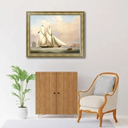 «A Yacht And A Norwegian Coaster In A Storm» в интерьере в классическом стиле над комодом