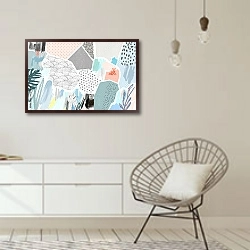 «Современный абстрактный узор» в интерьере белой комнаты в скандинавском стиле над комодом