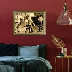 «Western Union messenger boys, Houston, Texas, 1913» в интерьере спальни с акцентной стеной