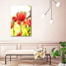 «Сияние тюльпанов» в интерьере современной прихожей в розовых тонах