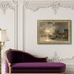 «Venice, a Moonlit Night in the Bacino» в интерьере в классическом стиле над банкеткой