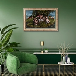 «Младенчество Юпитера» в интерьере гостиной в зеленых тонах