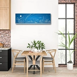 «Городская панорама» в интерьере кухни с кирпичными стенами над столом