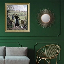 «The Woman with the Geese, 1895» в интерьере классической гостиной с зеленой стеной над диваном