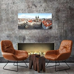 «Чехия, Прага. Вид с птичьего полета #3» в интерьере современной гостиной в стиле лофт над камином