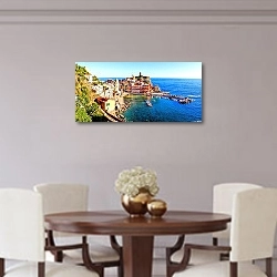 «Италия. Чинкве-Терре. Вернацца. Панорамный вид» в интерьере современной столовой над столиком