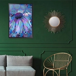 «Cone Flower» в интерьере классической гостиной с зеленой стеной над диваном