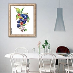 «Веточка ежевики с ягодами и цветами 3» в интерьере светлой кухни над обеденным столом