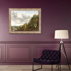 «Northern Mountain Landscape with Waterfall» в интерьере в классическом стиле в фиолетовых тонах