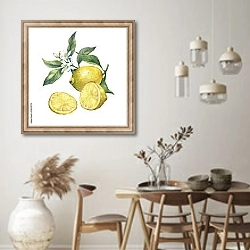 «Полтора сочных лимона на ветке с цветами» в интерьере кухни в стиле ретро над обеденным столом