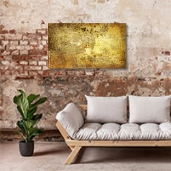 «Абстрактная золотисто-коричневая гранж текстура» в интерьере гостиной в стиле лофт над диваном