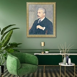«Portrait of Auguste Descamps, the painter's uncle» в интерьере гостиной в зеленых тонах