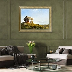 «Dolmen At Raklev, Røsnæs» в интерьере гостиной в оливковых тонах