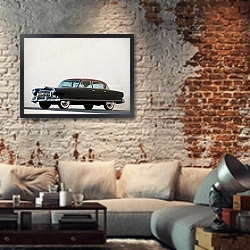 «Nash Ambassador Custom 4-door Sedan '1953» в интерьере гостиной в стиле лофт с кирпичной стеной
