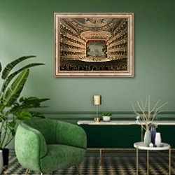«New Covent Garden Theatre, 1810, from 'Ackermann's Microcosm of London'» в интерьере гостиной в зеленых тонах