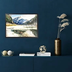 «Зимний пейзаж с видом на озеро и горы, отражающиеся в воде» в интерьере столовой в классическом стиле