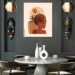 «Профиль африканки в терракотовых тонах 3» в интерьере в этническом стиле над столом