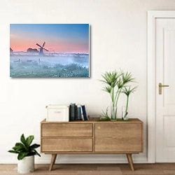 «Мельница в тумане. Голландия 2» в интерьере современной прихожей над тумбой