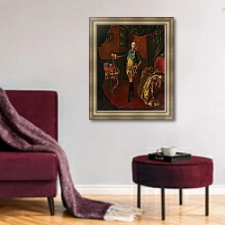 «Портрет Петра III 2» в интерьере гостиной в бордовых тонах