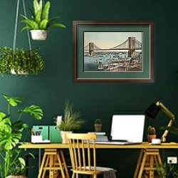 «The Great East River Bridge. To connect the cities of New York & Brooklyn» в интерьере кабинета с зелеными стенами