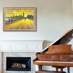 «Солнечный вечер у Биг Бена в Лондоне» в интерьере классической гостиной над камином