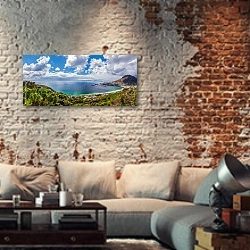 «Панорамный вид, Кейптаун» в интерьере гостиной в стиле лофт с кирпичными стенами
