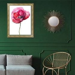 «Танец маков» в интерьере классической гостиной с зеленой стеной над диваном