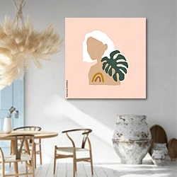 «Девушка с тропическим листом и радугой» в интерьере столовой в этническом стиле