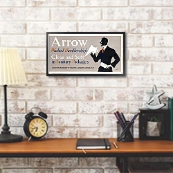 «Arrow washed handkerchiefs, clean and soft in sanitary packages» в интерьере кабинета в стиле лофт над столом
