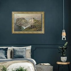 «Tintagel, 1881» в интерьере классической спальни с темными стенами