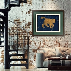 «Ursa Major» в интерьере двухярусной гостиной в стиле лофт с кирпичной стеной