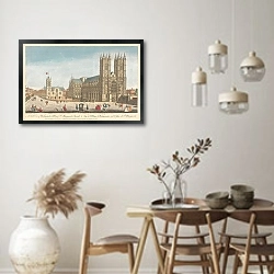 «A South View of Westminster Abby & St. Margarets Church» в интерьере столовой в стиле ретро