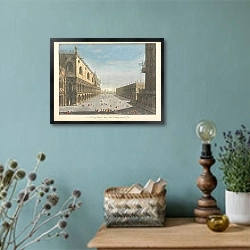 «Вид на маленькую площадь Святого Марка в Венеции и море» в интерьере в стиле ретро с бирюзовыми стенами