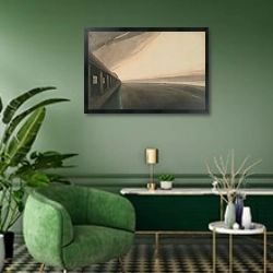 «Galeries royales d’Ostende et plage, après l’orage» в интерьере гостиной в зеленых тонах