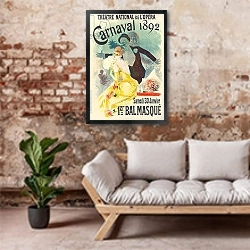 «Advertisement for the 1st Carnaval masked ball at the Theatre National de l'Opera, in 1892, 1892» в интерьере гостиной в стиле лофт над диваном