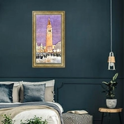 «Bell Tower, St. Mark’s Square, Venice» в интерьере классической спальни с темными стенами