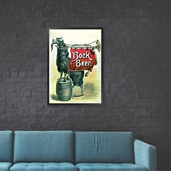 «Bock beer, banner Bock» в интерьере в стиле лофт с черной кирпичной стеной