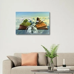 «Книжный пейзаж» в интерьере современной светлой гостиной над диваном